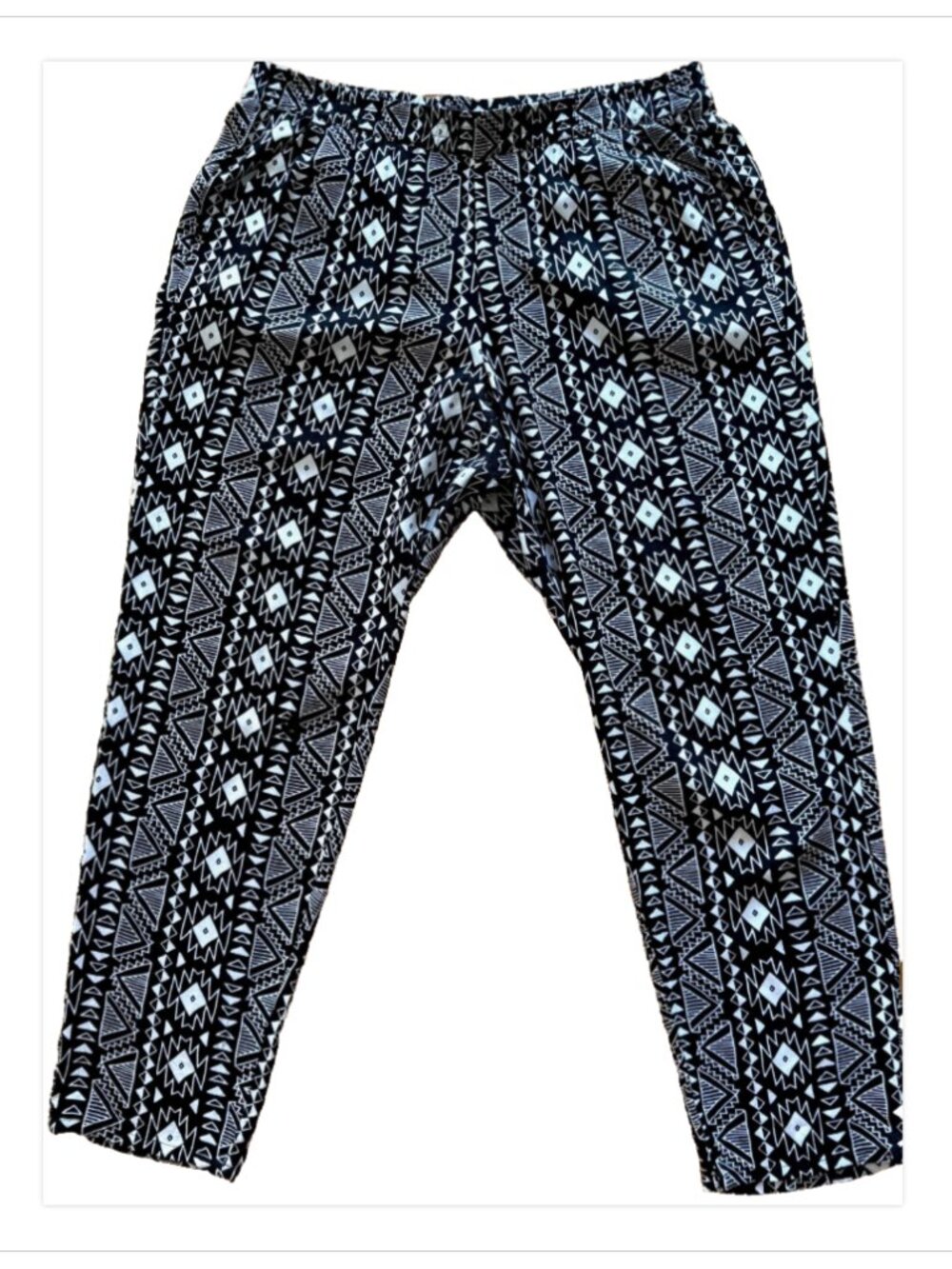 H&M DIVIDED Women's Palazzo Ankle Pants Geometric Black White Casual Pull On - Picture 2 of 8